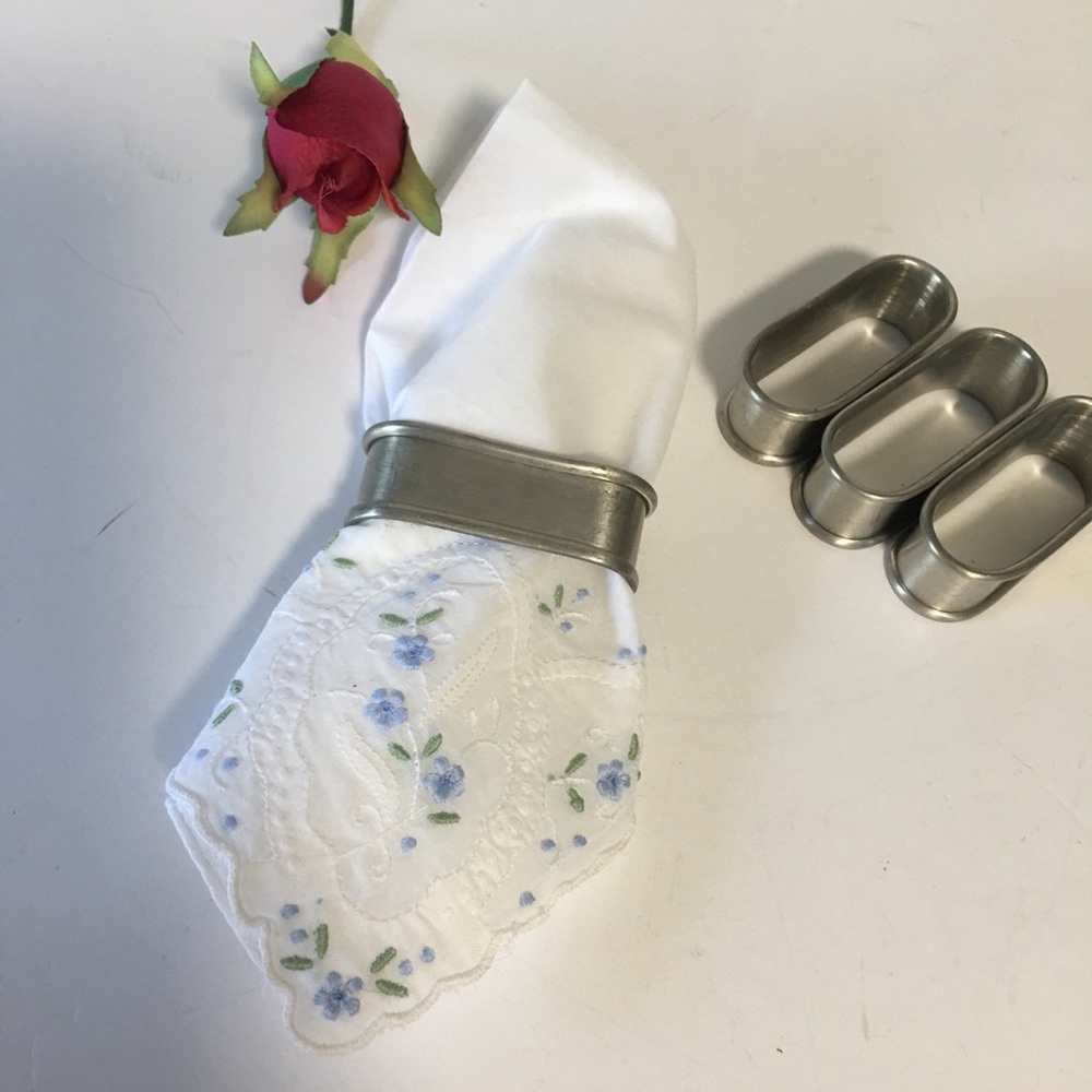 Vintage Oval Pewter Napkin Rings Brushed Silver Set of 4